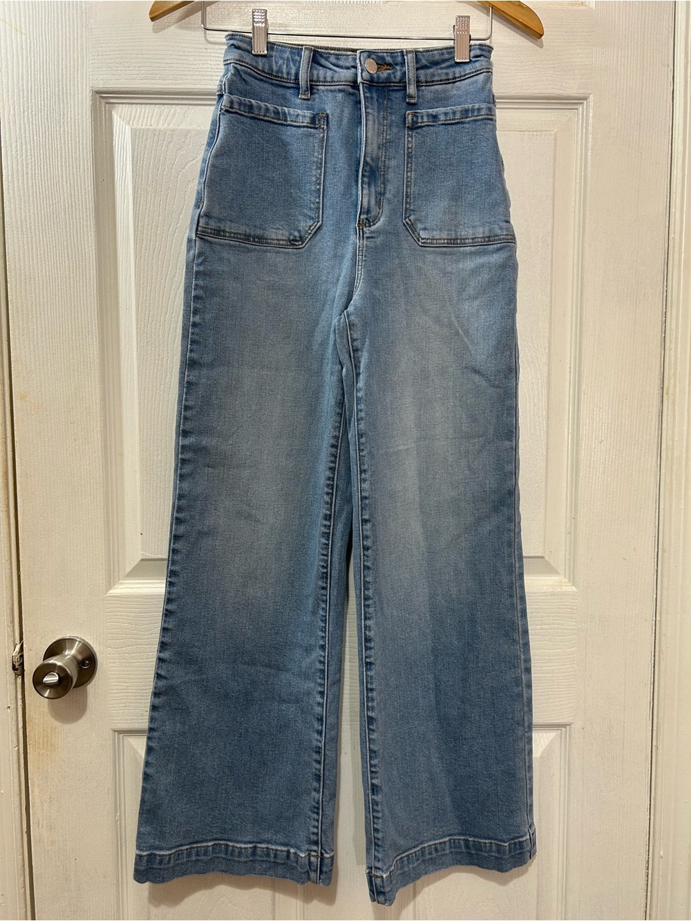 Rolla’s Sailor Jeans High Rise Wide Leg Light Wash Patch Pocket Size 25 Denim